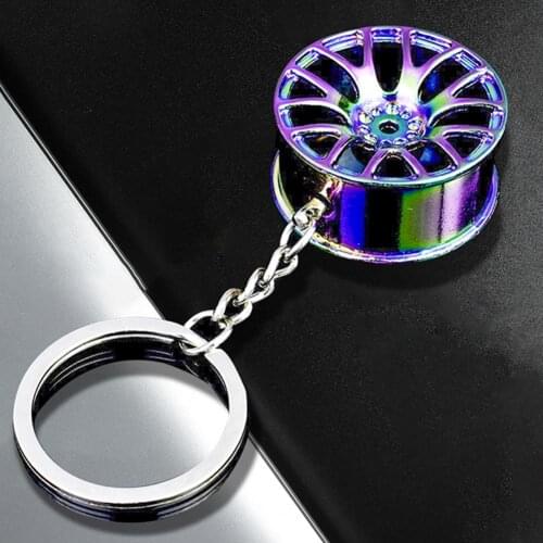 Keychain Colorful Wheel Hub Shape Zinc Alloy Cool Pendant Accessory for Car Key