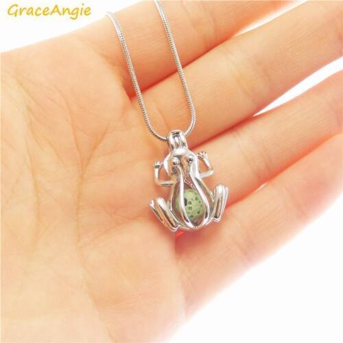 GraceAngie 1PC Shiny Silver Color Copper Cage Locket Frog Pendant Necklace 50cm Length High Quality Link Chain Scented Jewelry