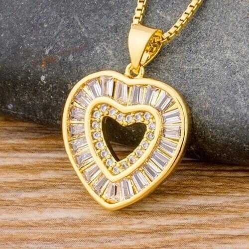 Fashion Exquisite Heart Design Micro Pave Cubic Zircon Choker Necklace Gold Chain For Women Pendant Jewelry Accessories Gift