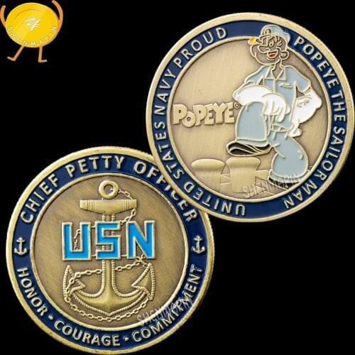 Colored Popeye Ancient Bronze Commemorative Coin United States Navy Pride Pride Honor Medal Challenge Coin Birthday Gifts Coins