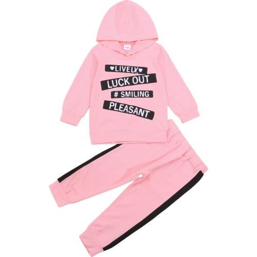 1-6Y Kids Girls Clothes Sets 2021 Autumn Children Tracksuit Letter Print Long Sleeve Pullover Tops Hoodie + Pants Casual Outfit