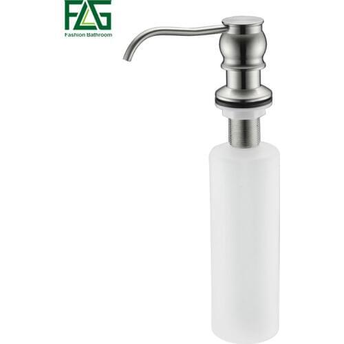 FLG Finether Liquid Soap Dispenser Copper&Plastic Deck Mounted Kitchen Sink Soap Dispenser And Holder In Nickel Brushed 060N