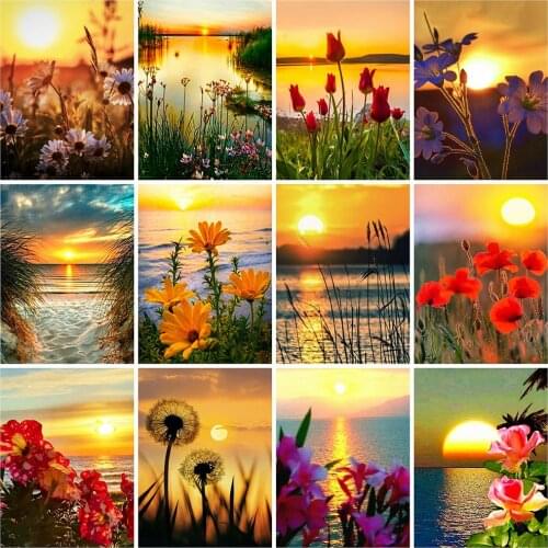 Evershine Diamond Embroidery Sunset Cross Stitch Kits Diamond Painting Lake Scenery Mosaic Sale Rhinestones Art Home Decoration