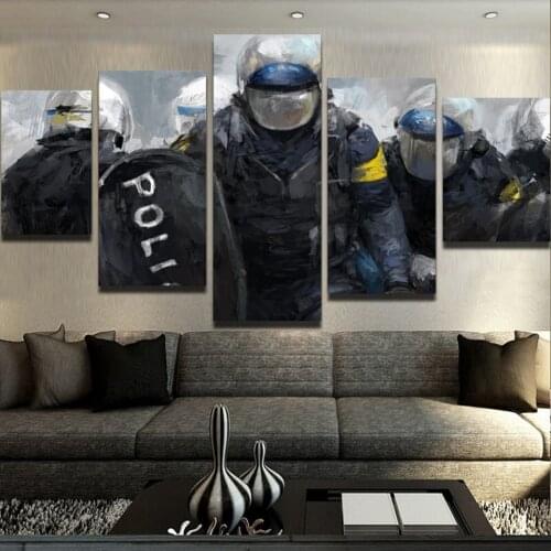 HD Print Framework Canvas Painting Home Decorative Modular 5 Panel Police Picture Wall Art Prints Panels Poster For Living Room