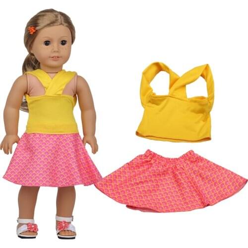 2021 New ClothesYellow Suspender Skirt Piece Set Fit 18 Inch American&43cm Baby New Born Doll Clothes Accessories