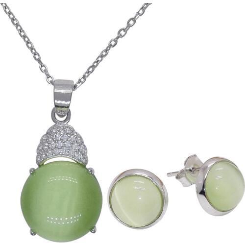 Silver Jewelry Sets 100% Real 925 Sterling Silver Jewelry Sets With Green Opal Stone