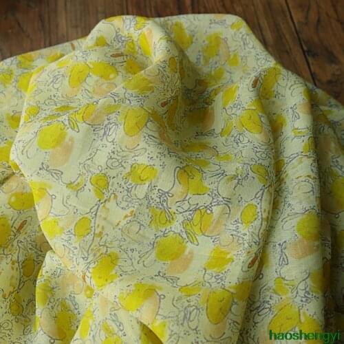 Summer lemon yellow ramie dress robe printed fabric