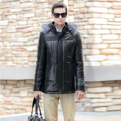 Hot Korean Plus Size Mens Sheep skin Leather jacket Men Warm Outwear Mens Winter Detachable hat Coats male Slim Fashion Jackets