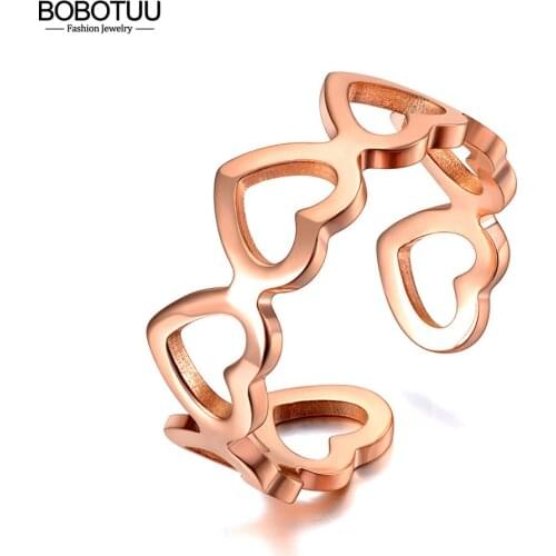BOBOTUU Trendy Office Style Stainless Steel 7Pcs Love Heart Party Ring Rose Gold Geometric Rings Jewelry For Women Girl BR20057