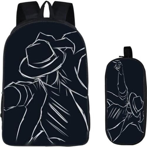 DIY Michael Jackson 2PC Set with Pencil Case Student Backpacks Printing Cool Children SchoolBags for Boys Women Men Book Bag