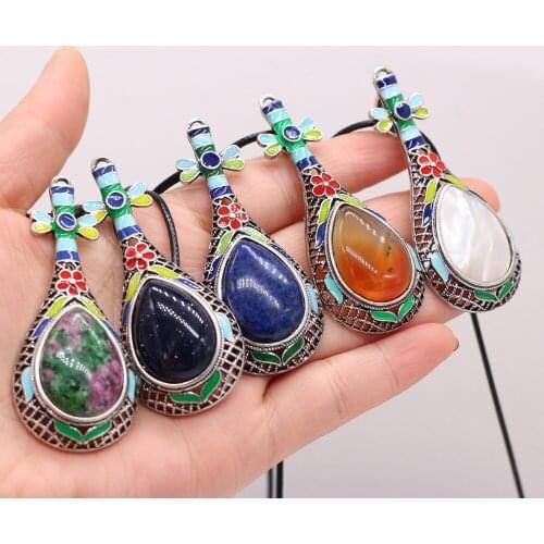 Natural Stone Agates Crystal Epidote Rose Quartzs Green Aventurine Necklace Pendant Women Jewelry Gift Size 28x66mm Length 55cm