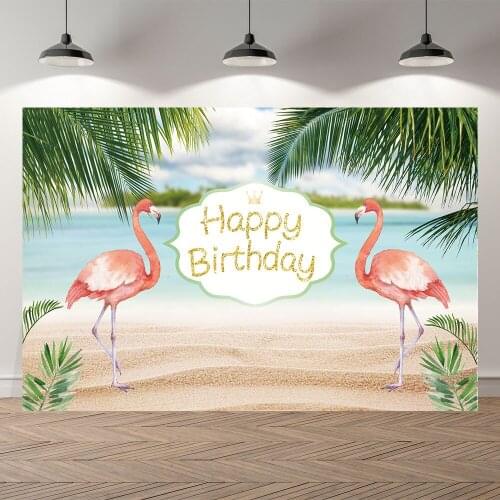 Neoback Happy Birthday Party Banner Baby Shower Beach Flamingo Summer Studio Photo Bacdrop Photography Backgrounds Wall Paper