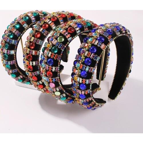 2021 New Baroque luxury colorful heavy rhinestone bedazzled headband luxury women bridal hair accessories retro headwear