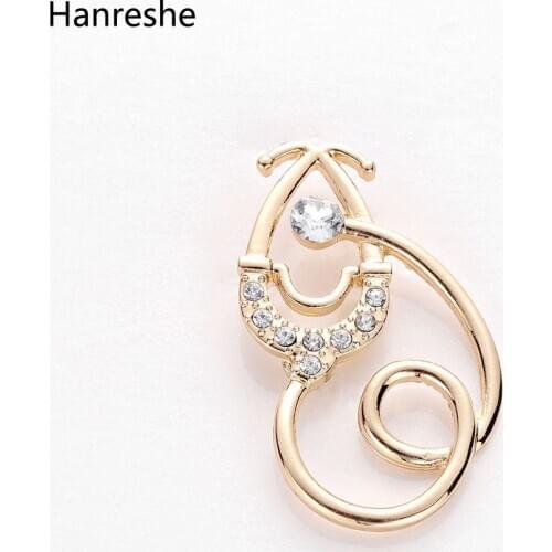 New Stethoscope Brooches Gold Gift for Doctor/Nurse Medical Christmas Gift Pin Jewelry Crystal Lapel Pins Broches Women