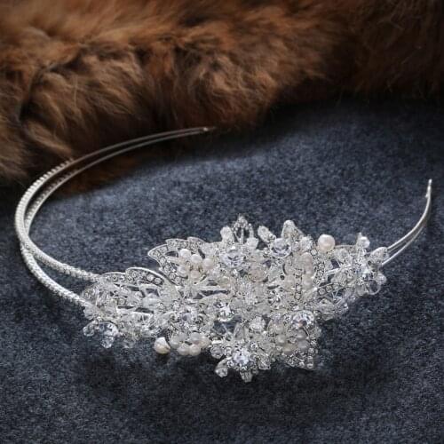 Korean Style Crystal Leaf Flower Shaped Hairbands Rhinestone Inlayed Headbands Bride Jewelry for Prom/Birthday/Wedding