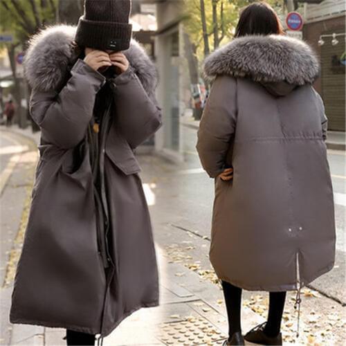 2019 Parkas Cotton Jacket Female Long Thick Winter Coat Thick The Knee Large Size Fake Fur Collar Hooded Women Basic Coat 156