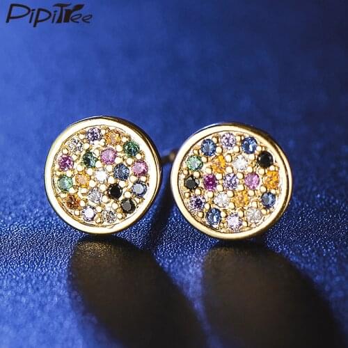 Pipitree Simple 8MM Round Stud Earrings Copper Cubic Zirconia Stone Earrings for Women Lady Fashion Jewelry Gift Aretes Femme