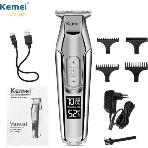 Kemei 5027 Large Capacity Battery Barber Professional Hair Trimmer Oil Head Carving Electric Hair clipper LCD Haircut Machine