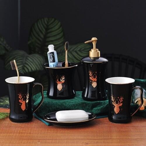 Simple ceramic toothbrush holder mouthwash cup five-piece wedding gift creative bathroom toothbrush holder toilet ware