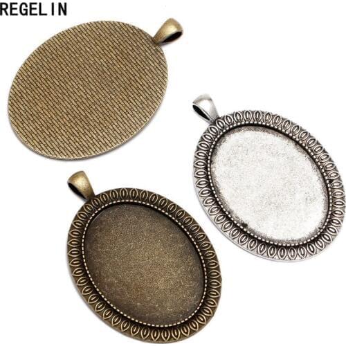 REGELIN Antique Bronze Metal Cameo (Fit 30*40mm dia) Oval Cabochon Pendant Setting 5 pieces/lot Jewelry Blank Charms Accessories