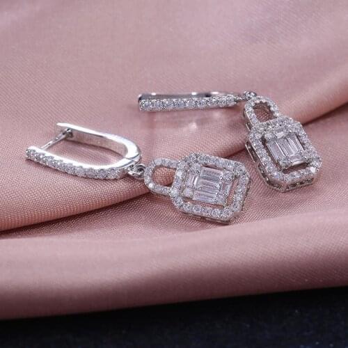 Luxury Shining Square Cut AAA Cubic Zirconia Dangle Drop Earrings White Crystal Bridal Wedding Earrings Engagement Jewelry Gifts