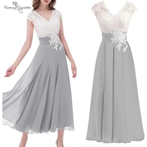 Gray Mother Of the Bride Dresses Lace Appliques Ankle Length Chiffon Wedding Guest Dress Evening Dress Formal Party Gowns