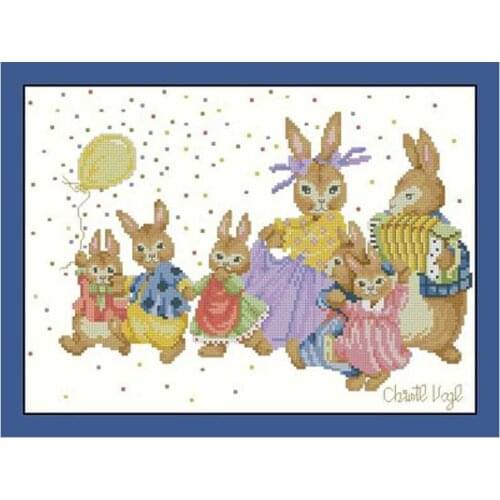 Little Rabbits Party patterns counted 11CT 14CT 18CT DIY Cross Stitch Sets wholesale Cross-stitch Kits Embroidery Needlework