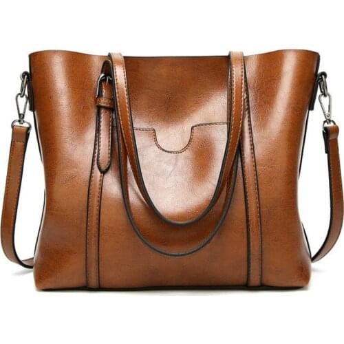 Valenkuci Women Bag Oil Wax Womens Leather Handbags Luxury Lady Hand Bags with Purse Pocket Women Messenger Bags Tote Sac Bols