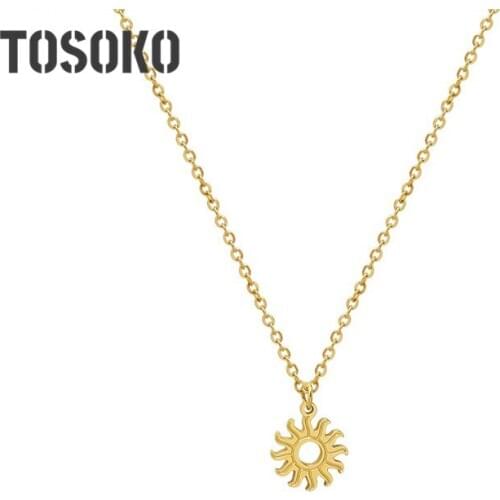TOSOKO Stainless Steel Jewelry Little Sun Pendant Necklace Womens Sweet Simple Clavicle Chain BSP725