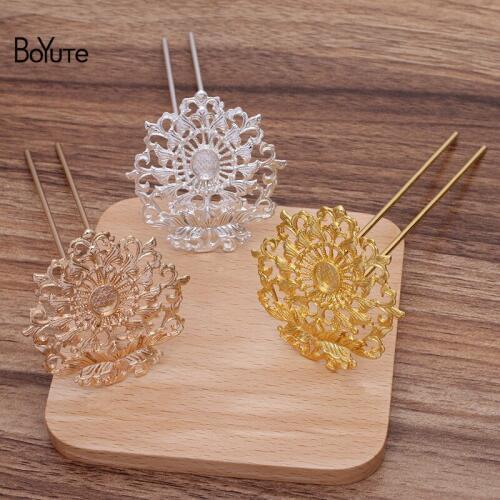BoYuTe (2 Pieces/Lot) 50*56MM Zinc Alloy Flower Hair Fork Retro Style Women Hair Accessories Diy Handmade Jewelry Materials