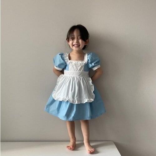Vintage Children Flower Girls Spanish Style Princess Dress Toddler Kids Lolita Girl Square Neck Birthday Wedding Party Dresses