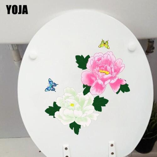 YOJA 21.4X22.9CM Funny Wall Sticker Bedroom Home Decor Toilet Decal Cartoon Pattern Butterflies On Flowers T3-1292