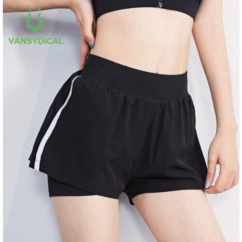 Vansydical Womens 2 in 1 Yoga Tights Gym Sports Shorts Breathable Leggings Running Shorts Fitness Workout Jogging Tights Lining