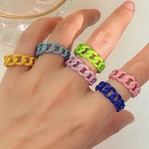 2021 New Fashion Colorful Geometric Chain Acrylic Rings Candy Color Irregular Open Ring For Women Party Jewelry Gift Accessories