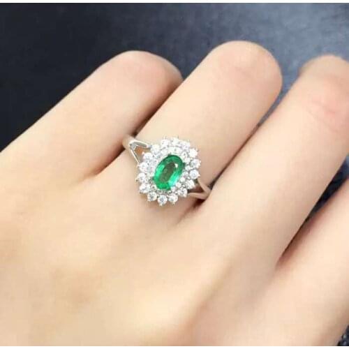Classic Emerald Wedding Ring for Woman 4mm*6mm Natural Emerald Silver Ring Solid 925 Silver Emerald Ring Gift for Woman