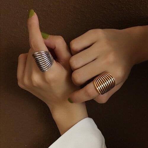 Geometry line Stripe gold statement ring for women stainless steel hyperbole cool ring unusual unique jewelry 2021