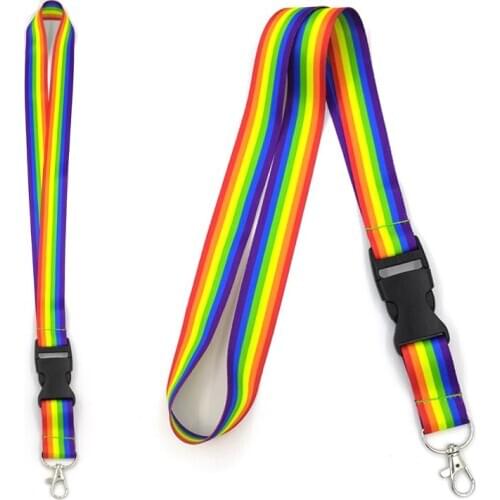 100 Pcs Rainbow Neck Strap Lanyard For Keys ID Pass Card USB Badge Holder Mobile Phone Straps Hang Rope Webbing Lanyard Keycord