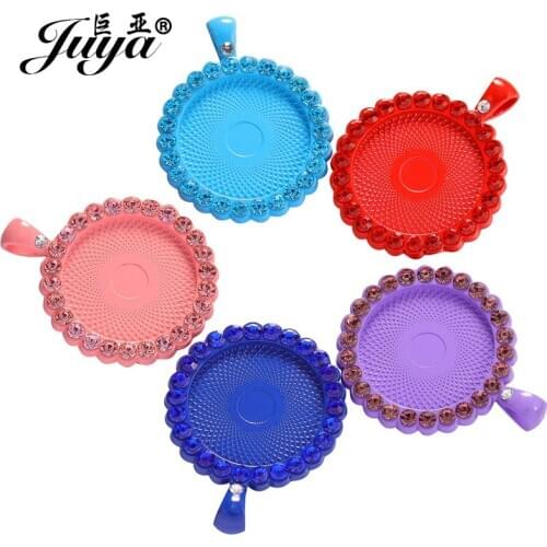 3PCS Cabochon Pendant Base With Colored Diamond Charm Jewelry Making For DIY Necklace Alloy 25mm Blank Tray Crafts Findings JUYA