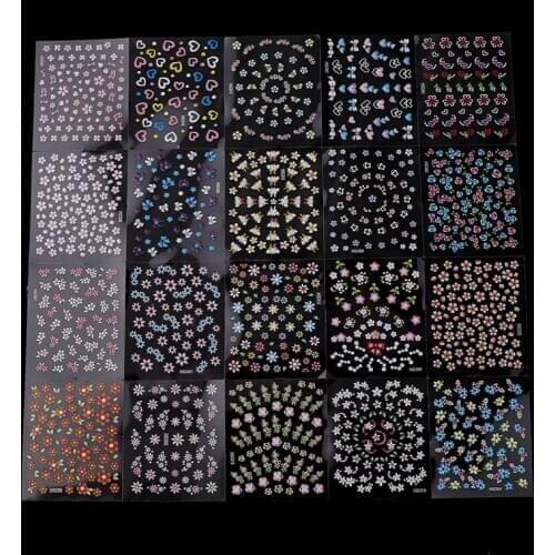 30 Sheets Random Design 3D Nail Sticker Transparent Bottom Colorful Flower Butterfly Series Nail Sticker Decoration