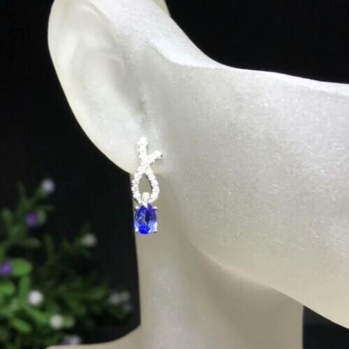 4 * 6mm natural sapphire pendant ear jewelry 925 sterling silver fashion ear nail birthday gift banquet