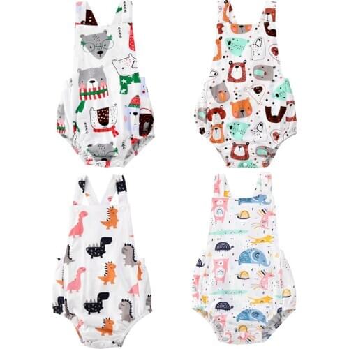 4 Style Infant Baby Girls Boys Animal Bodysuits Sleeveless Cartoon Print Summer Jumpsuits Outfit 0-18M