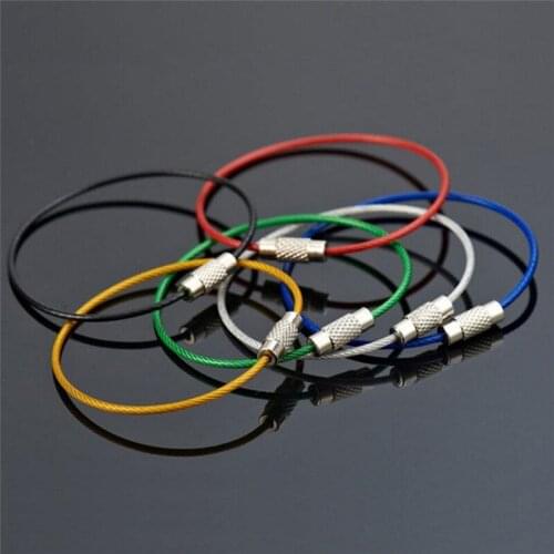 5PC Screw Locking Stainless Steel Wire Keychain Cable Rope Key Holder Keyring Key Chain Rings Cable Outdoor Hiking Keychains