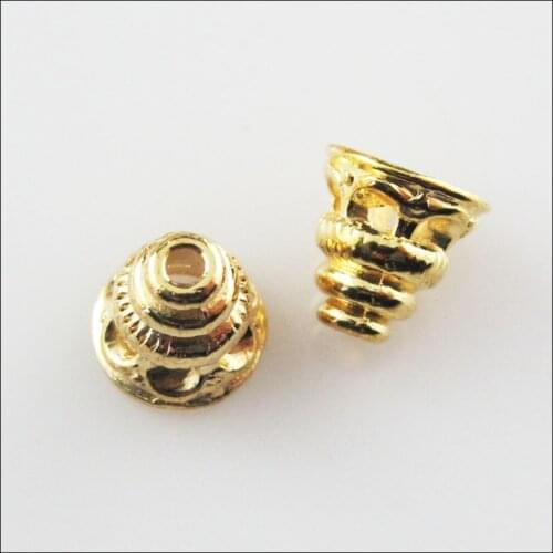 Fashion 60Pcs Gold Color Cone Flower End Bead Caps Connectors 7.5mm