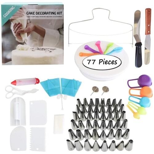 77PCS Icing Piping Tips Set Silicone Bag Coupler Russian Tulip Nozzles Cupcake Cake Decorating DIY Dessert