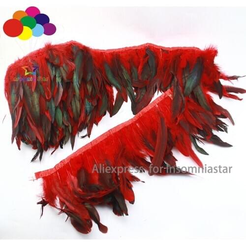 INSOMNIA STAR 1/5/10 Meter ROOSTER Red Feathers Trimming, Border Fringe Satin Ribbon, Costume