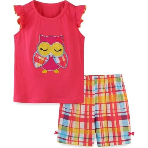Jumping Meters Summer Animals Owl Embroidery Fashion Childrens Clothing Sets Cute Girls 2 Pcs Suit Toddler Outfits