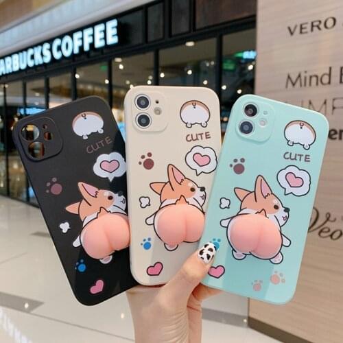 Cute Dog Case for iPhone 11 12 Pro Max Mini XS Max XR 7 8 Plus SE 2020 Crayon Soft Silicone Cover Pop Reliver Stress Funda Coque