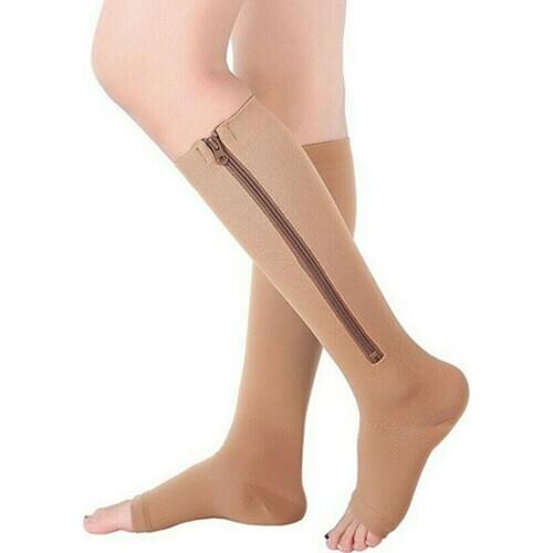 Stockings Pressure Varicose Vein Leg Relief Pain Knee Socks Pressure Thigh High Socks Zipper Design Adjustable Nylon 3 Pairs