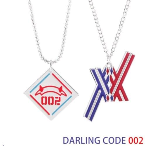 Darling in the Franxx Zero Two Code 002 Cosplay Necklace Pendants Fashion Jewelry Keychain Keyring Costume Prop Key Chain
