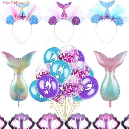 Underwater World Theme Party Decoration Colorful Hair Band Mermaid Tattoo Sticke Baby Shower Balloon Birthday Party Supplies